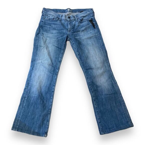 Womens 7 For All Mankind Y2K Beaded Low Rise Boot Cut Mid Fade Jeans Size 31 - Picture 1 of 15